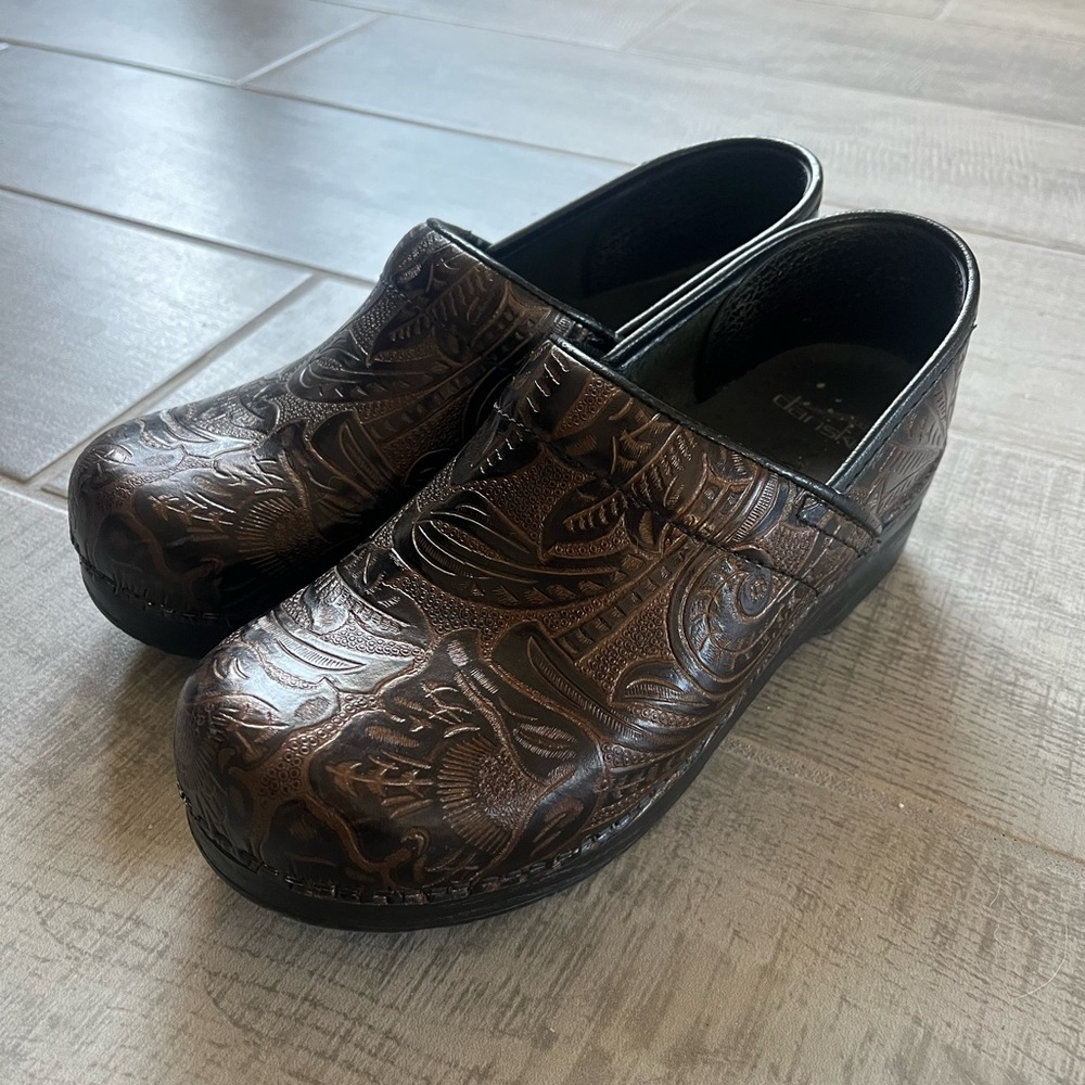 Dansko Brown Embossed Clogs